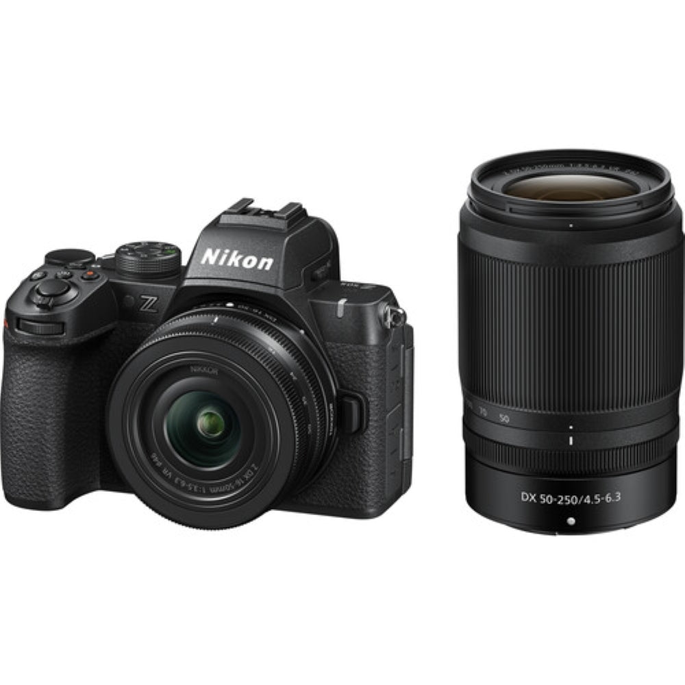 Nikon Z50 II Mirrorless Camera with 16-50mm & 50-250mm Lenses Bundle with 64GB Card + Tripod + Hand Grip + 2 Filters + Video Light + Cleaning Kit + Card Reader + Microphone + Camera Bag (12 Items)