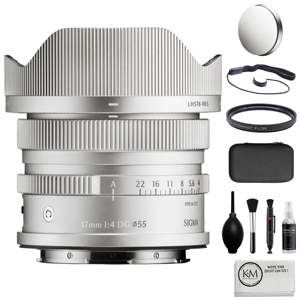 Sigma 17mm f/4 DG Contemporary Lens Compatible with L-Mount (Full Frame) Silver Bundle with 55mm UV Filter + Lens Cap Keeper + Cleaning Kit + Cleaning Cloth (5 Items)