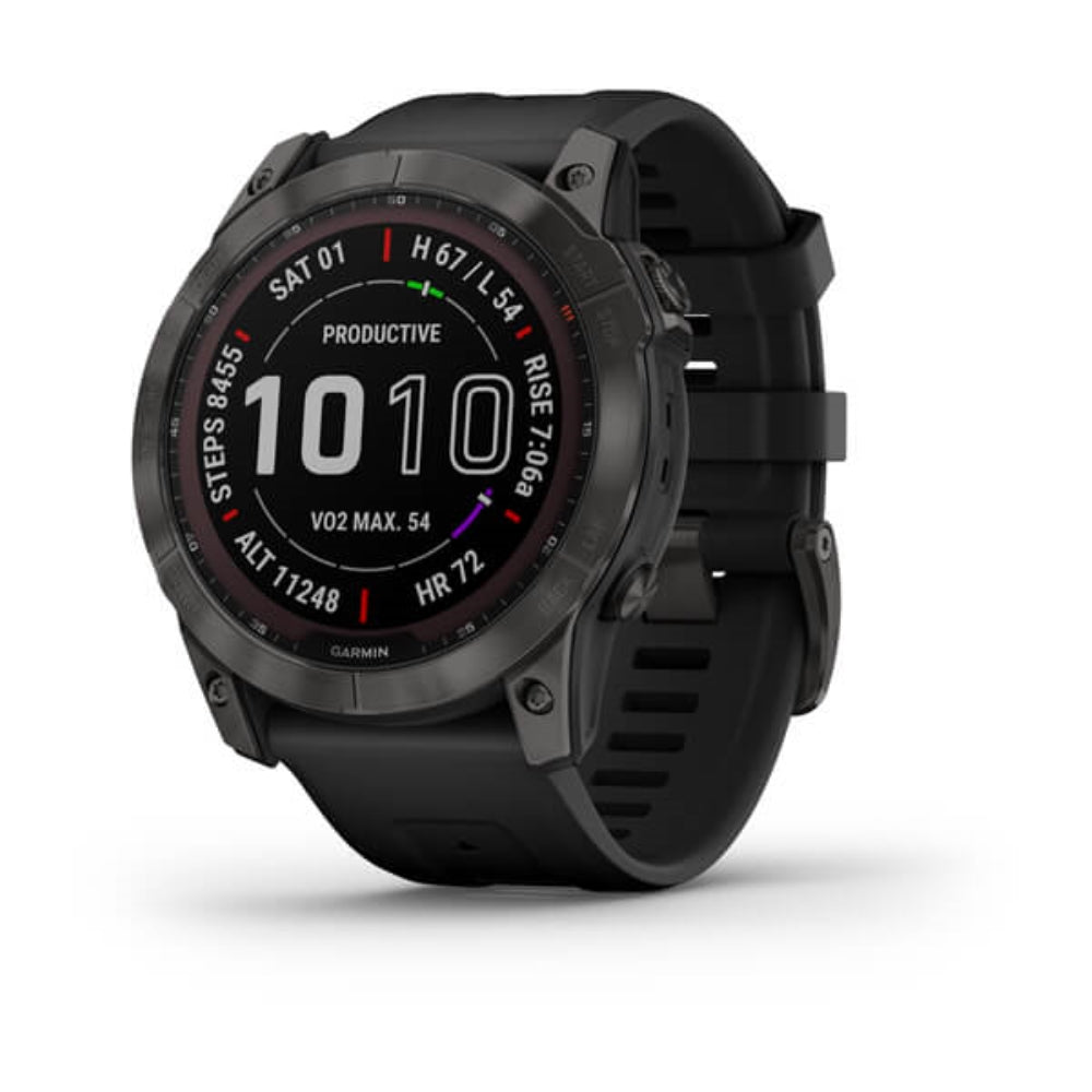 Garmin fenix 7X Sapphire Solar GPS Watch | Carbon Gray DLC Titanium with Black Band