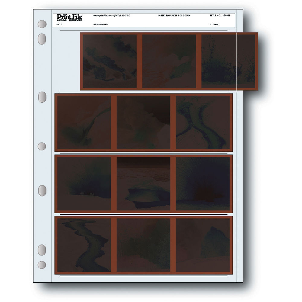 Print File 120 Size Archival Storage Pages for Negatives | 4-Strips of 3-Frames, 25 Pack