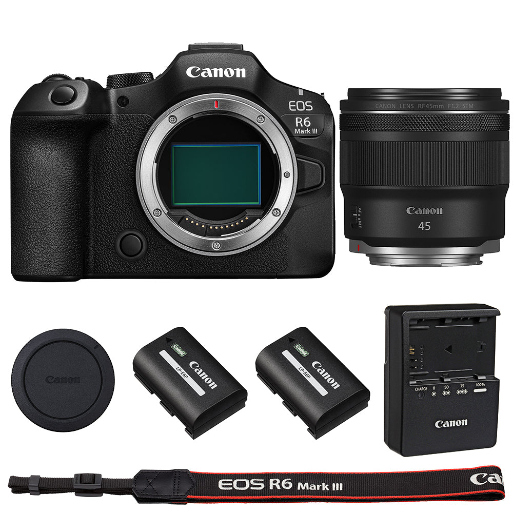 Canon EOS R6 Mark III Mirrorless Camera with RF 45mm f/1.2 STM Lens & Extra Canon LP-E6P Battery