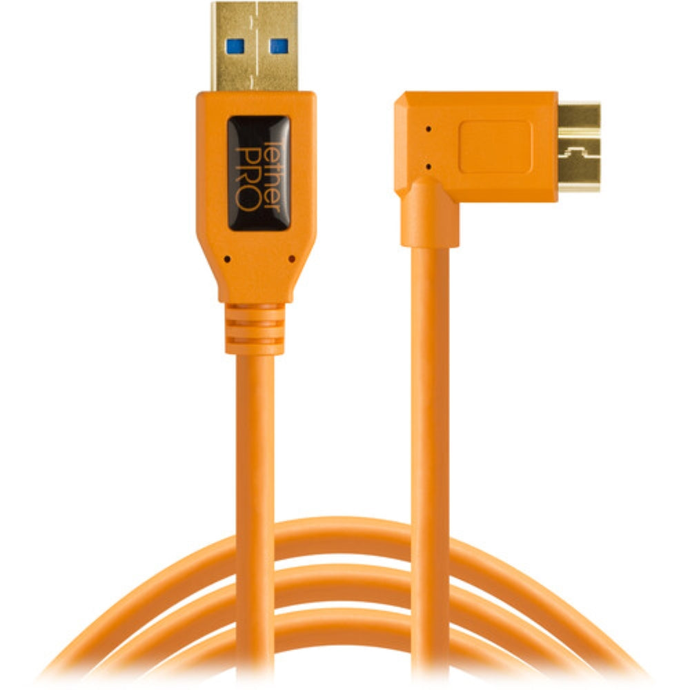 Tether Tools USB 3.0 Type-A Male to Micro-USB Right-Angle Male Cable | 15', Orange