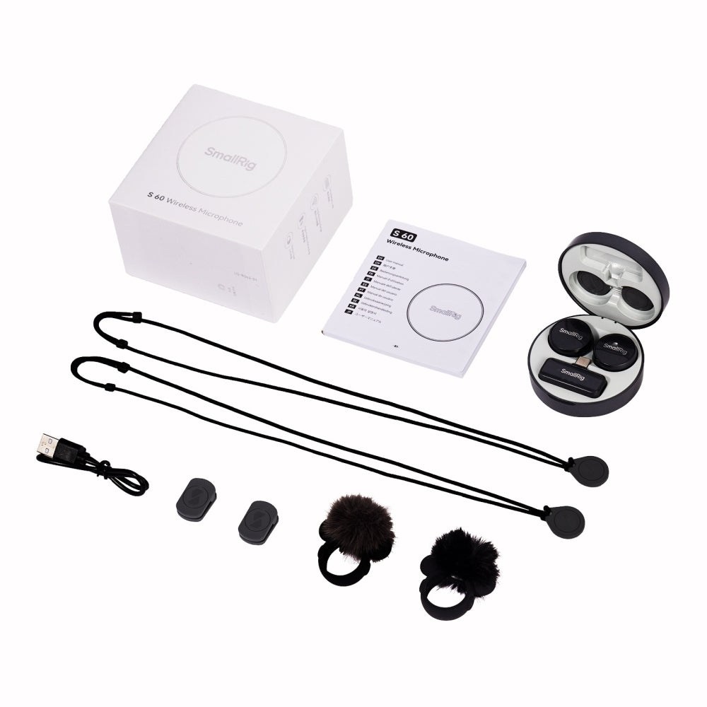 SmallRig S 60 2-Person Wireless Microphone System with USB-C Connector for Mobile Devices | 2.4 GHz, Black