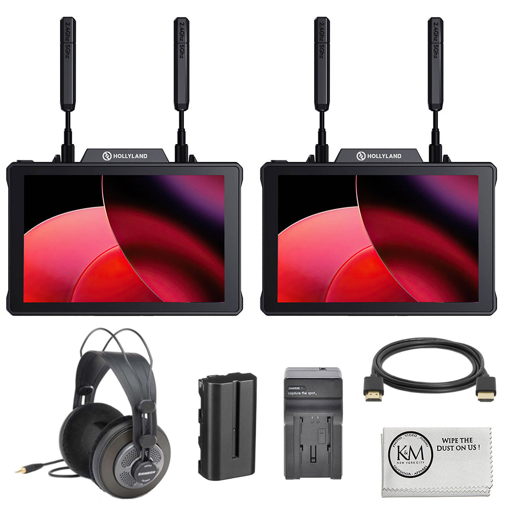 Hollyland Pyro 7 Wireless Transceiver Monitor Kit | Set of Two Bundle with Headphones + HDMI Cable + Battery + Battery Charger + Cleaning Cloth (6 Items)