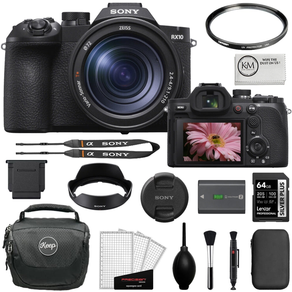 Sony RX10 V Digital Camera Bundled with 64GB Memory Card + UV Filter + Blower, Lens Pen, Brush & Case + Camera Bag + Screen Protector + Microfiber Cleaning Cloth (7 Items)