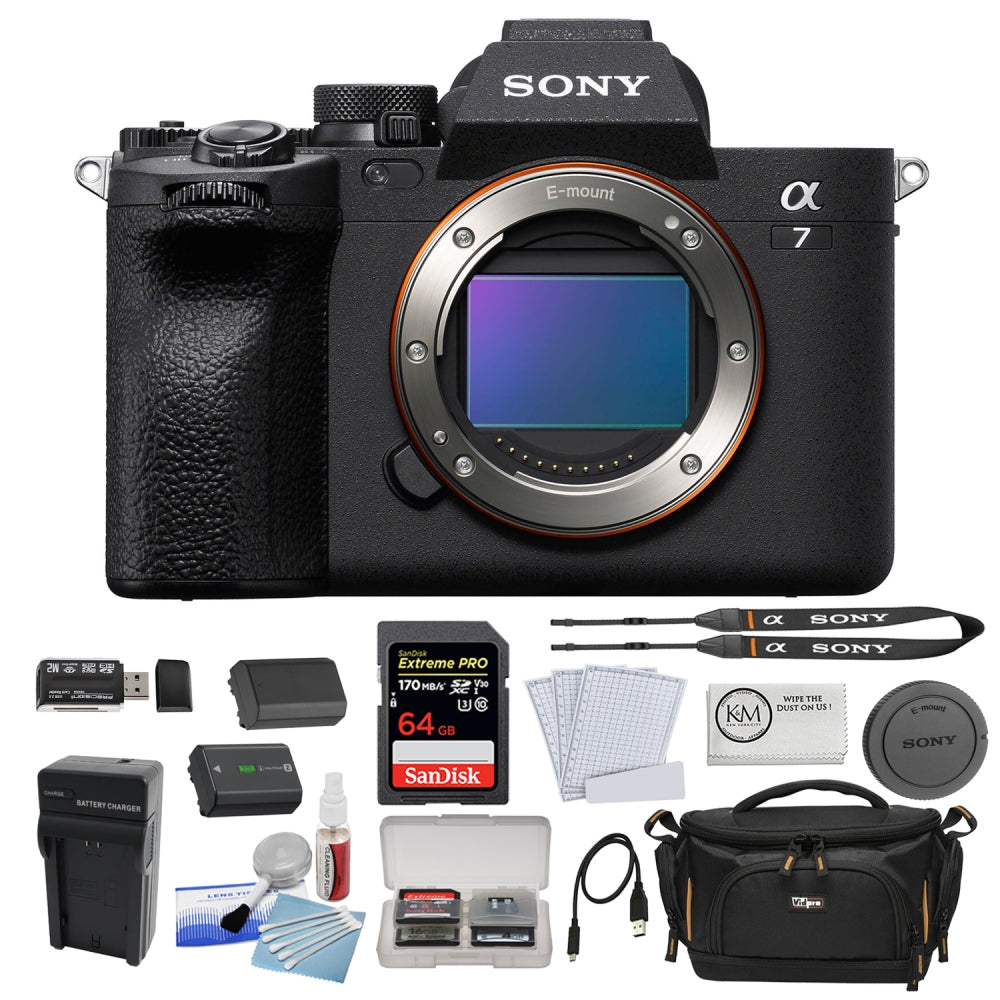 Sony Alpha a7 IV Mirrorless Camera Body Bundled with 64GB Memory Card + Case + Cleaning Kit + Memory Card Case + Memory Card Reader + Screen Protectors + Battery and Charger + Cloth (10 Items)