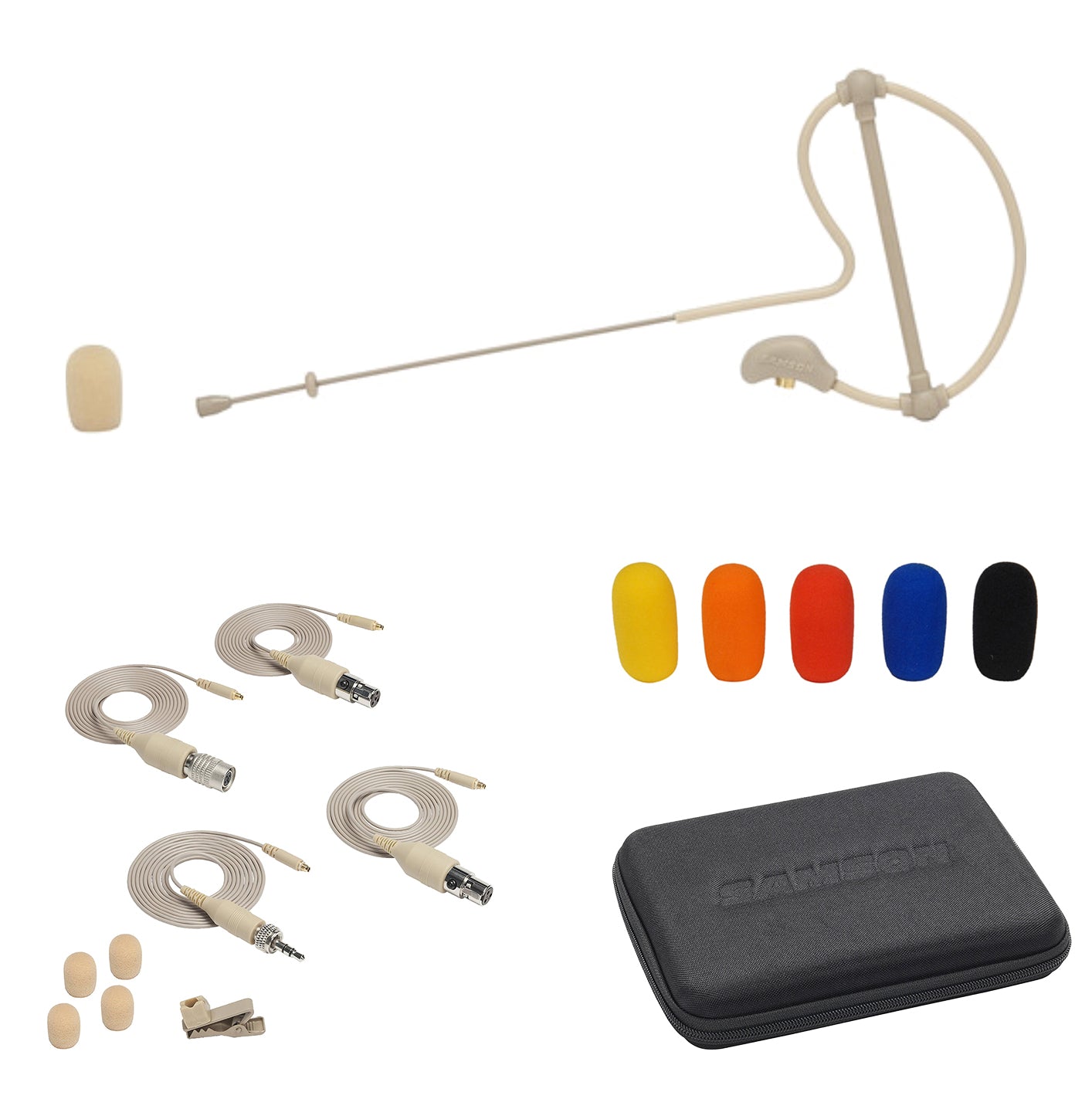 Samson SE10x Omnidirectional Earset Microphone for Wireless Transmitters | Beige with Colorful Headset Microphone Windscreens (2 Items)