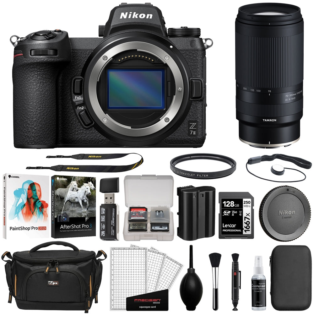 Nikon Z 7II Mirrorless Digital Camera | Body Bundle with Tamron 70-300mm f/4.5-6.3 Di III RXD Lens + 128GB Memory Card + Corel Photo Bundle + SD Card Reader + Camera Bag + Cleaning Kit (13 Items)