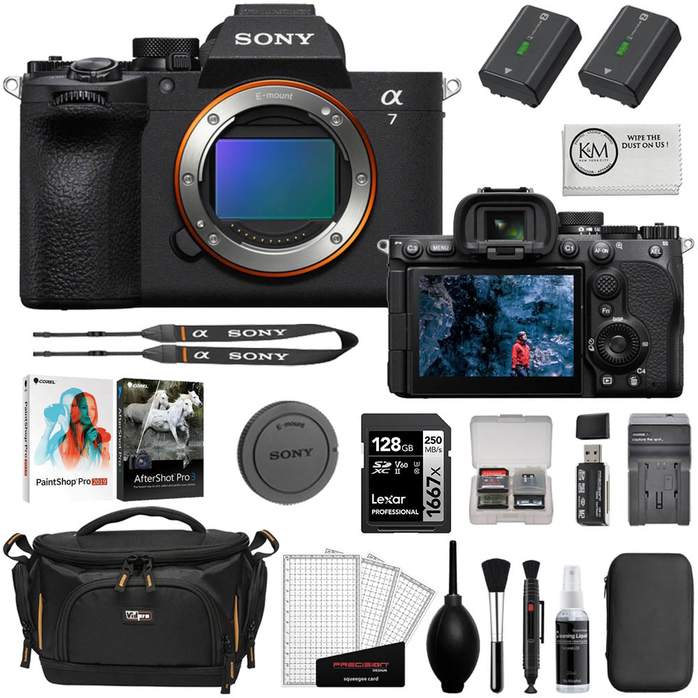 Sony a7 V Mirrorless Camera Bundle with Corel Photo Software Bundle + 128GB Memory Card + Extra Sony Battery + Memory Card Reader + Cleaning Kit + Camera Bag + Cleaning Cloth (11 Items)