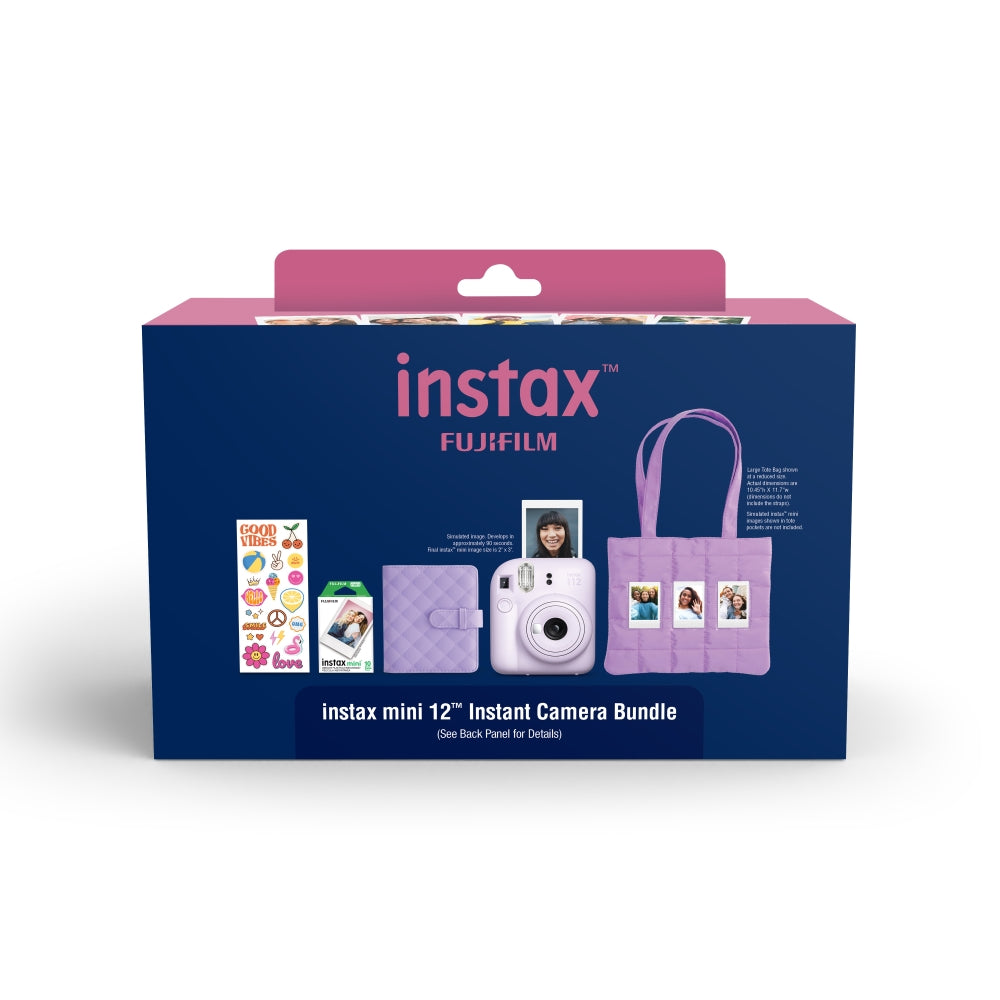 FUJIFILM INSTAX Mini 12 Bundle | Purple with Instax Mini Film + 4pk AA Batteries & Cleaning Cloth (10 Items)