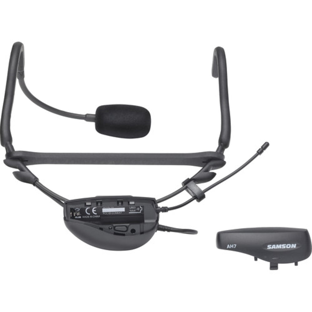 Samson AirLine 77 AH7 Wireless Fitness Headset Microphone System | K1: 489.050 MHz with Samson Expedition Escape+ 6 Portable PA System + Colorful Mic Windscreens + 4 x AAA Batteries + Cloth (5 Items)