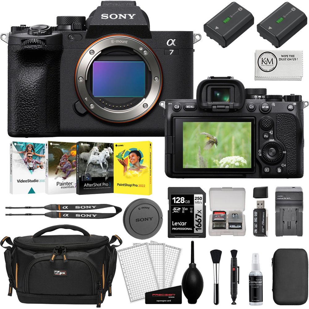 Sony Alpha a7 IV Mirrorless Digital Camera | Body Only with 64GB SD Card + Photo Software + Camera Bag + Cleaning Kit + Battery & Charger + Screen Protectors + Card Reader + Cleaning Cloth (11 Items)
