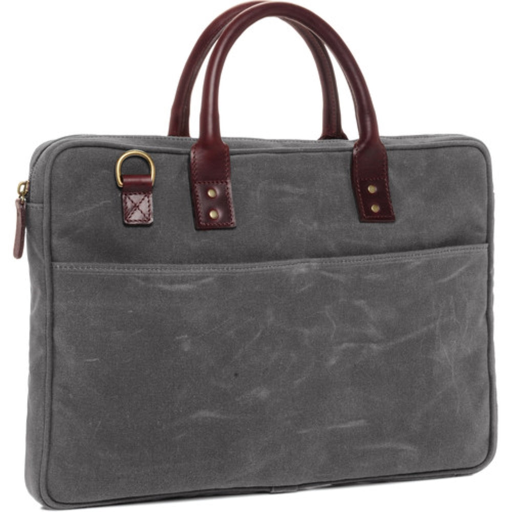 ONA The Kingston 15" Laptop Briefcase Waxed Cotton with Leather Accents | Smoke