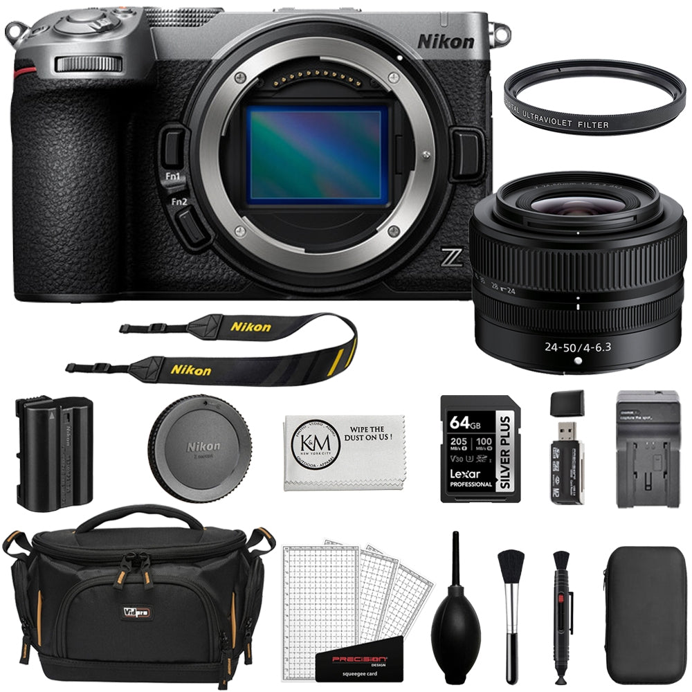 Nikon Z5 IIC Mirrorless Camera (Silver) with 24-50mm f/4-6.3 Lens Bundle with 64GB Memory Card + Cleaning Kit + SD Card Reader + Screen Protector + Camera Bag + K&M Microfiber Cloth