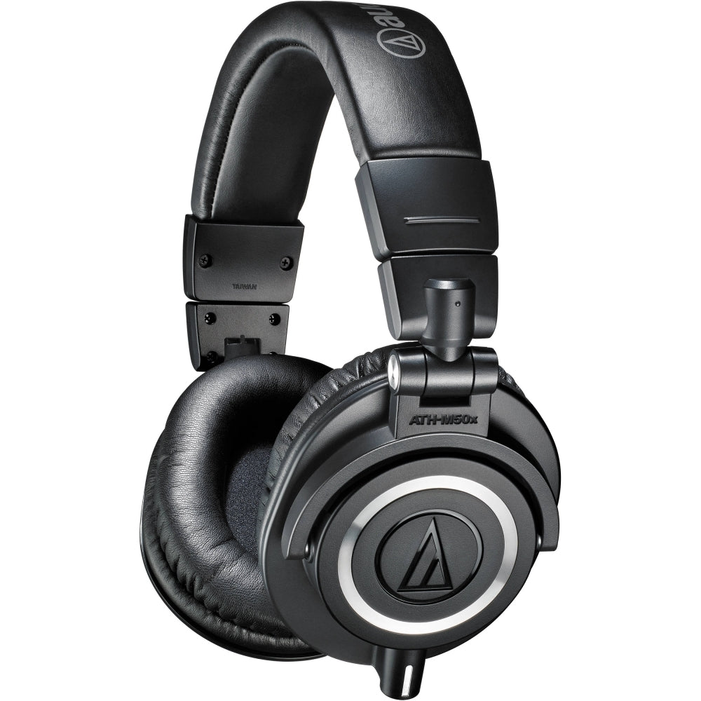 Audio-Technica ATH-M50x Closed-Back Monitor Headphones (Black) Bundle with USB-C Headphone Adapter w/ Built-In DAC + Headphones Stand + Full-Sized Headphone Case