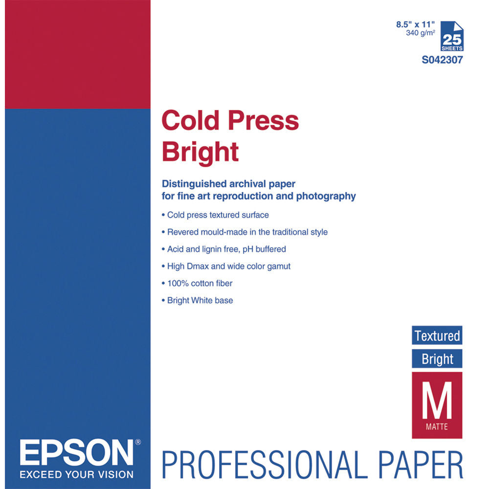 Epson Cold Press Bright Paper | 8.5 x 11", 25 Sheets **OPEN BOX**