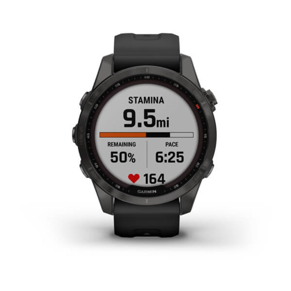 Garmin fenix 7S Sapphire Solar GPS Watch | Carbon Gray DLC Titanium with Black Band