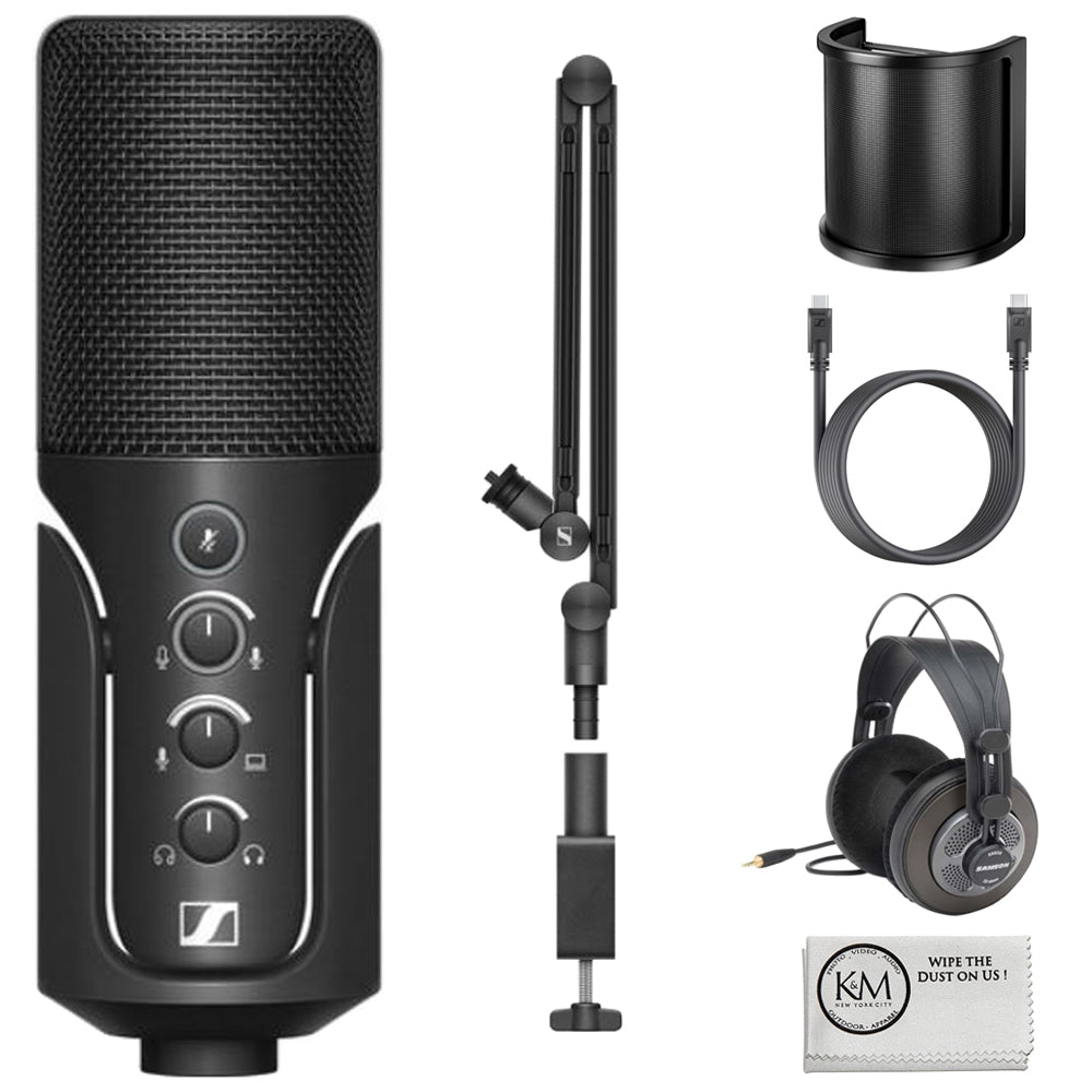 Sennheiser Profile USB Condenser Microphone Streaming Set with Boom Arm Bundle with Studio Headphones + U-Shaped Pop Filter + Cleaning Cloth (4 Items)
