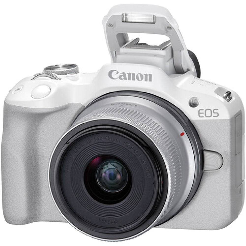 Canon EOS R50 Mirrorless Camera with 18-45mm Lens | White bundled With 64GB Memory Card + Canon 200ES Camera Bag + UV Filter + Microfiber Cleaning Cloth (5 Items)