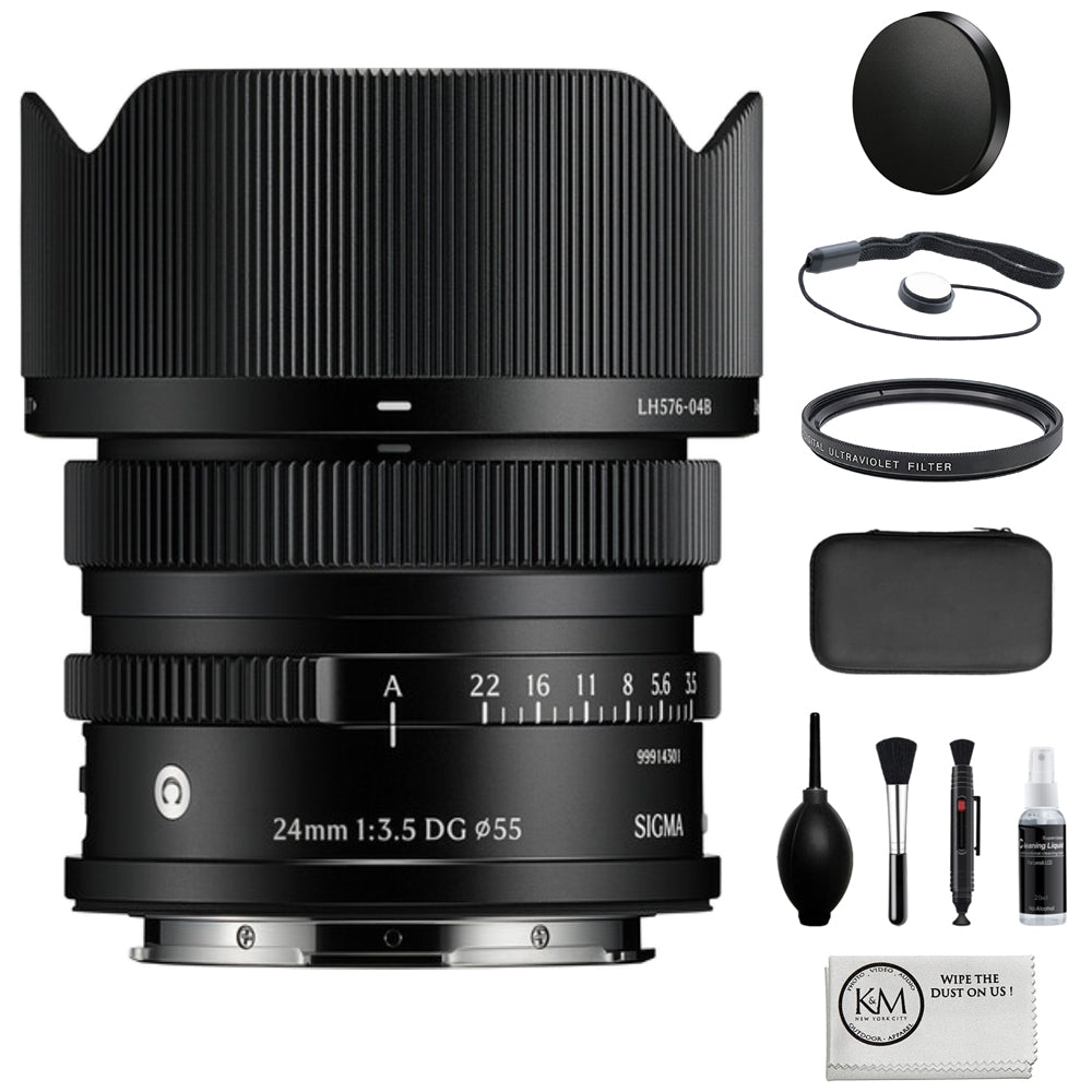 Sigma 24mm f/3.5 DG Contemporary Lens Black Compatible with L-Mount (Full Frame) Bundle with 55mm UV Filter + Lens Cap Keeper + Cleaning Kit + Cleaning Cloth (5 Items)