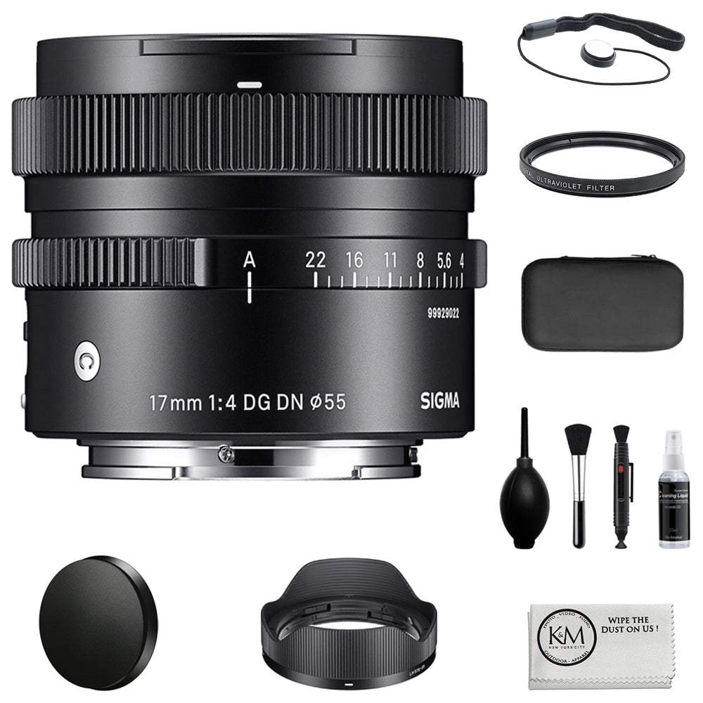 Sigma 17mm f/4 DG DN Contemporary Lens Compatible with Sony E Mount (Full Frame) Bundle with 55mm UV Filter + Lens Cap Keeper + Cleaning Kit + Cleaning Cloth (5 Items)