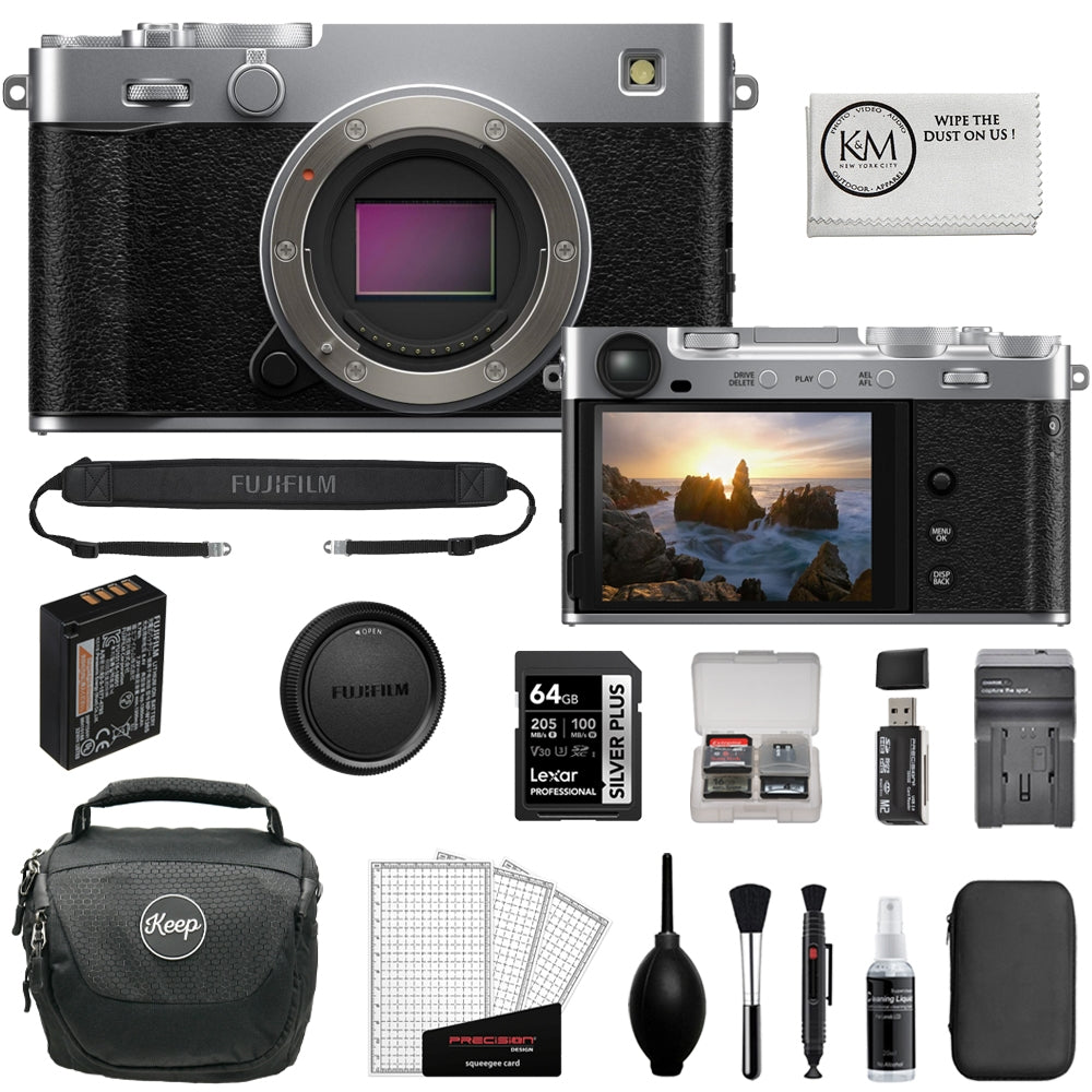 FUJIFILM X-E5 Mirrorless Camera (Silver) Bundle with 64GB Memory Card + Battery Charger + SD Card Reader + Camera Bag + Cleaning Kit (9 Items)