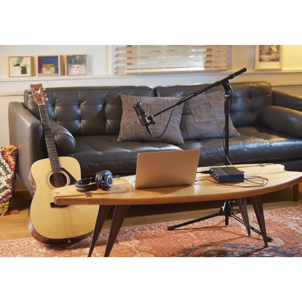 Audio-Technica AT2020 Cardioid Condenser Microphone Bundle with Desktop Stand + U-Shaped Shield Pop Filter + XLR Cable + Cleaning Cloth (5 Items)