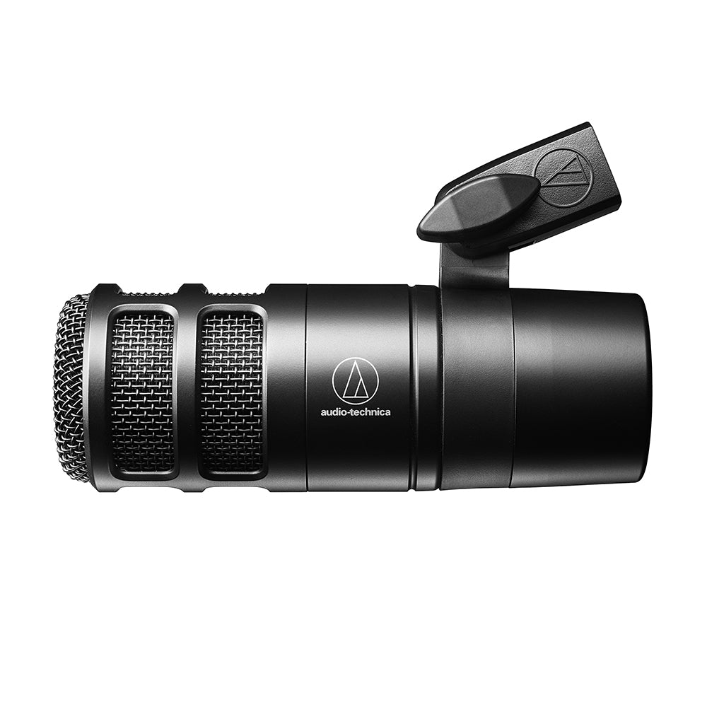 Audio-Technica AT2040 Hypercardioid Dynamic Podcast Microphone Bundle with Studio Headphones + 20ft XLR Cable + AT8176 Foam Windscreen + Microphone Desktop Stand + Cleaning Cloth (6 Items)