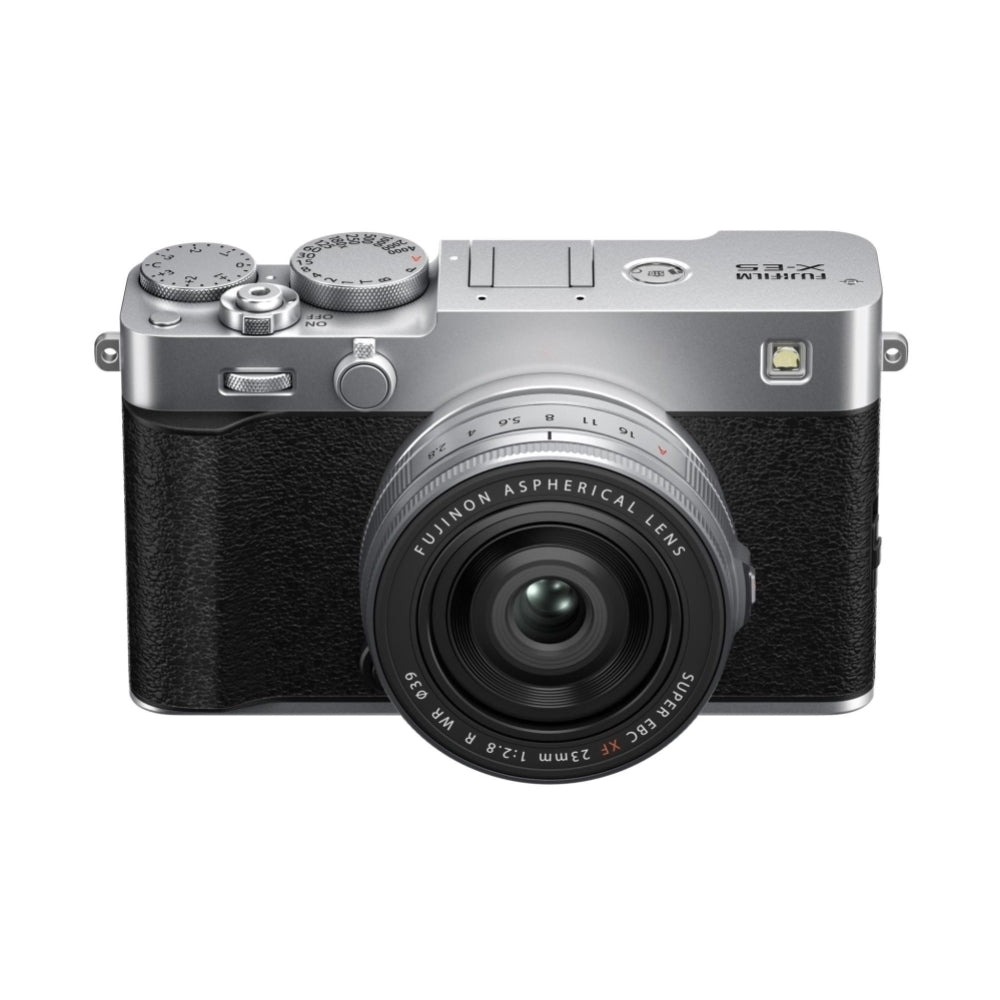 FUJIFILM X-E5 Mirrorless Camera with 23mm f/2.8 R WR Lens (Silver) Bundle with 64GB Memory Card + Battery Charger + Camera Bag + Card Reader + Memory Case + Lens Cap Keeper + Cleaning Kit (10 Items)