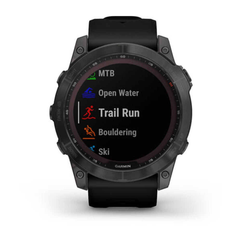 Garmin fenix 7X Sapphire Solar GPS Watch | Carbon Gray DLC Titanium with Black Band