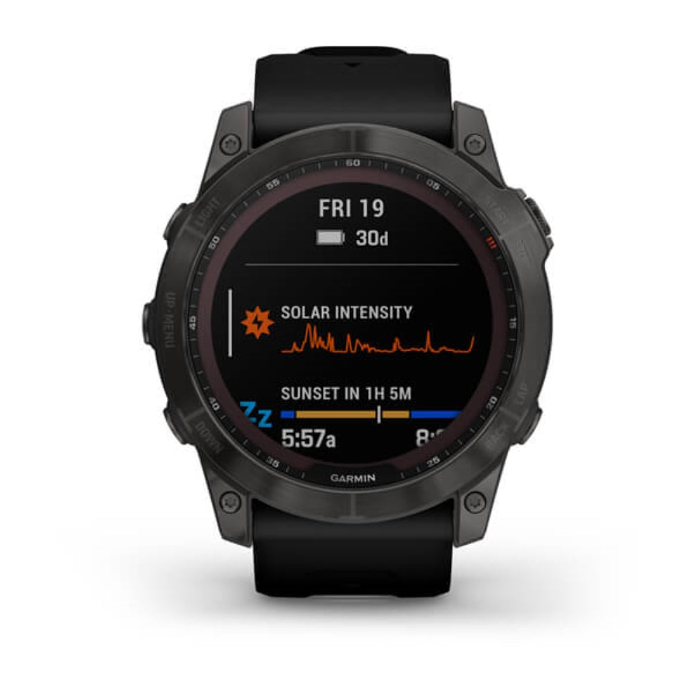 Garmin fenix 7X Sapphire Solar GPS Watch | Carbon Gray DLC Titanium with Black Band