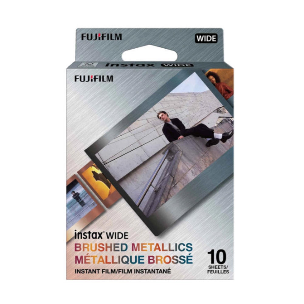 FUJIFILM INSTAX WIDE EVO Hybrid Instant Camera | Black Bundle with 10 Exposures of WIDE Brushed Metallics Film + 20 Exposures of WIDE Film + Wide Album & Colored Frames + Cleaning Cloth (5 Items)