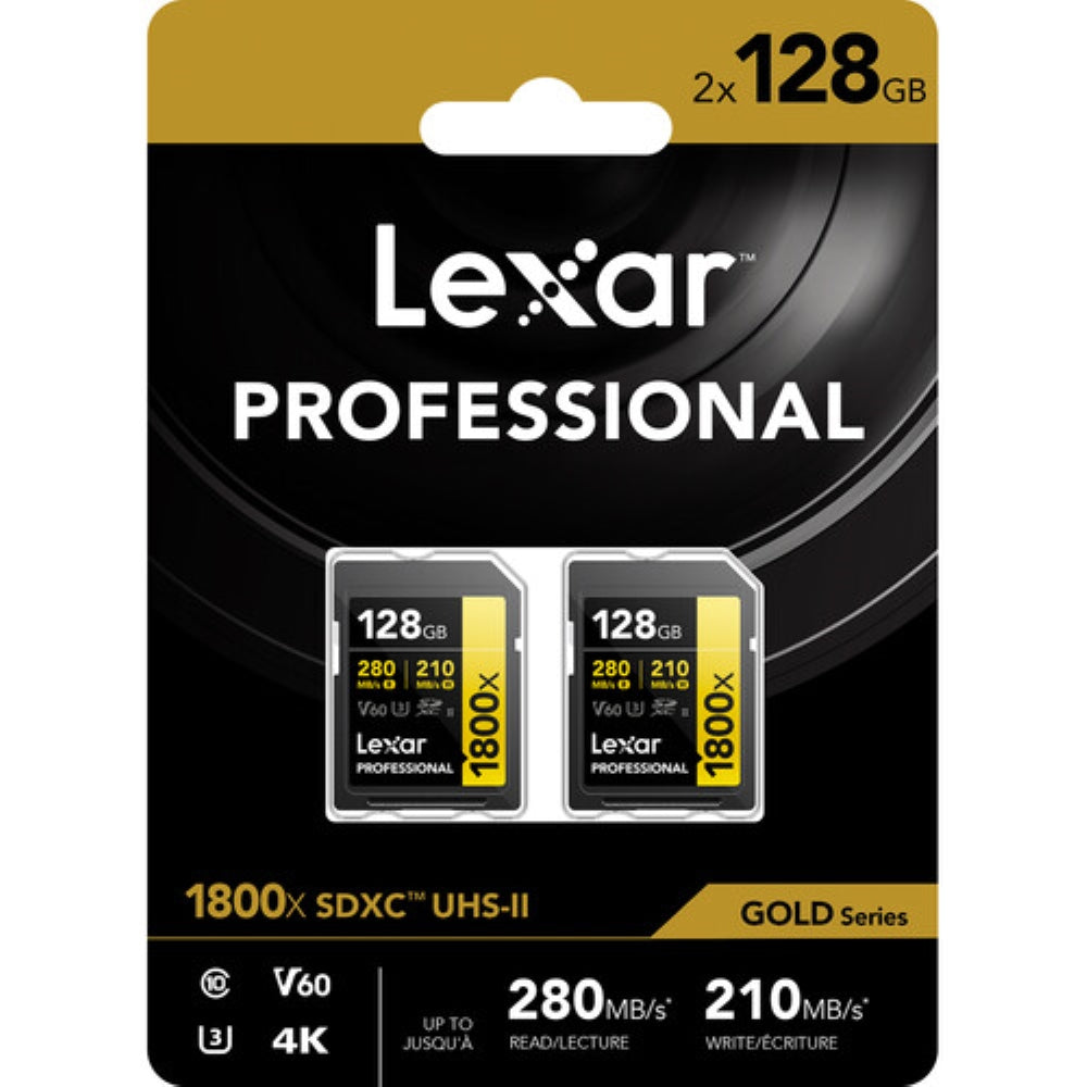 Lexar 128GB Professional 1800x UHS-II SDXC Memory Card | GOLD Series, 2-Pack