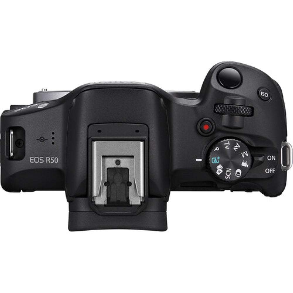 Canon EOS R50 Mirrorless Camera with 18-45mm Lens | Black Bundled With 64GB Memory Card + 49mm UV Filter + Canon 200ES Camera Bag + Microfiber Cleaning Cloth (5 Items)