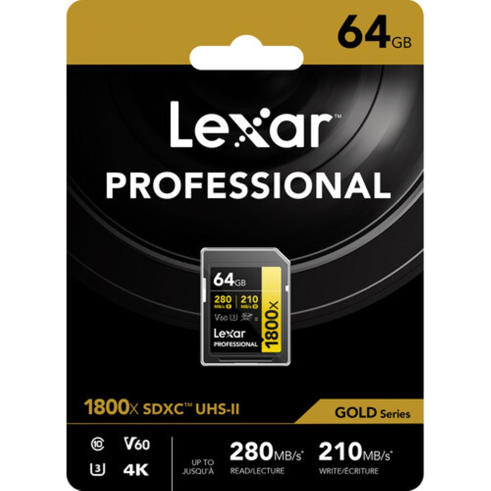 Lexar 64GB Professional 1800x UHS-II SDXC Memory Card | GOLD Series