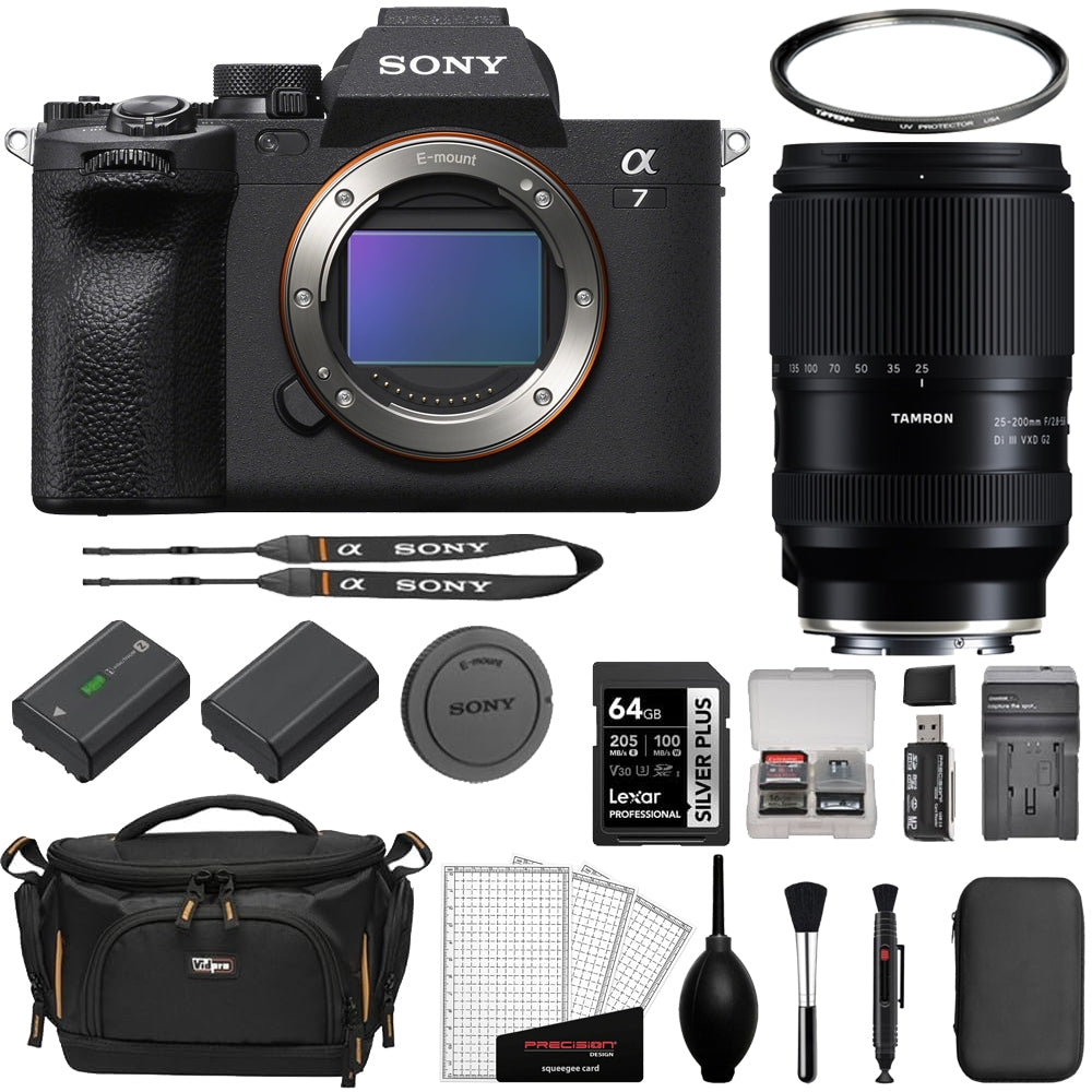 Sony Alpha a7 IV Mirrorless Digital Camera (Body) Bundled with Tamron 25-200mm f/2.8-5.6 Di III VXD G2 Lens + UV Filter + Extra Battery + Cleaning Kit + Camera Bag