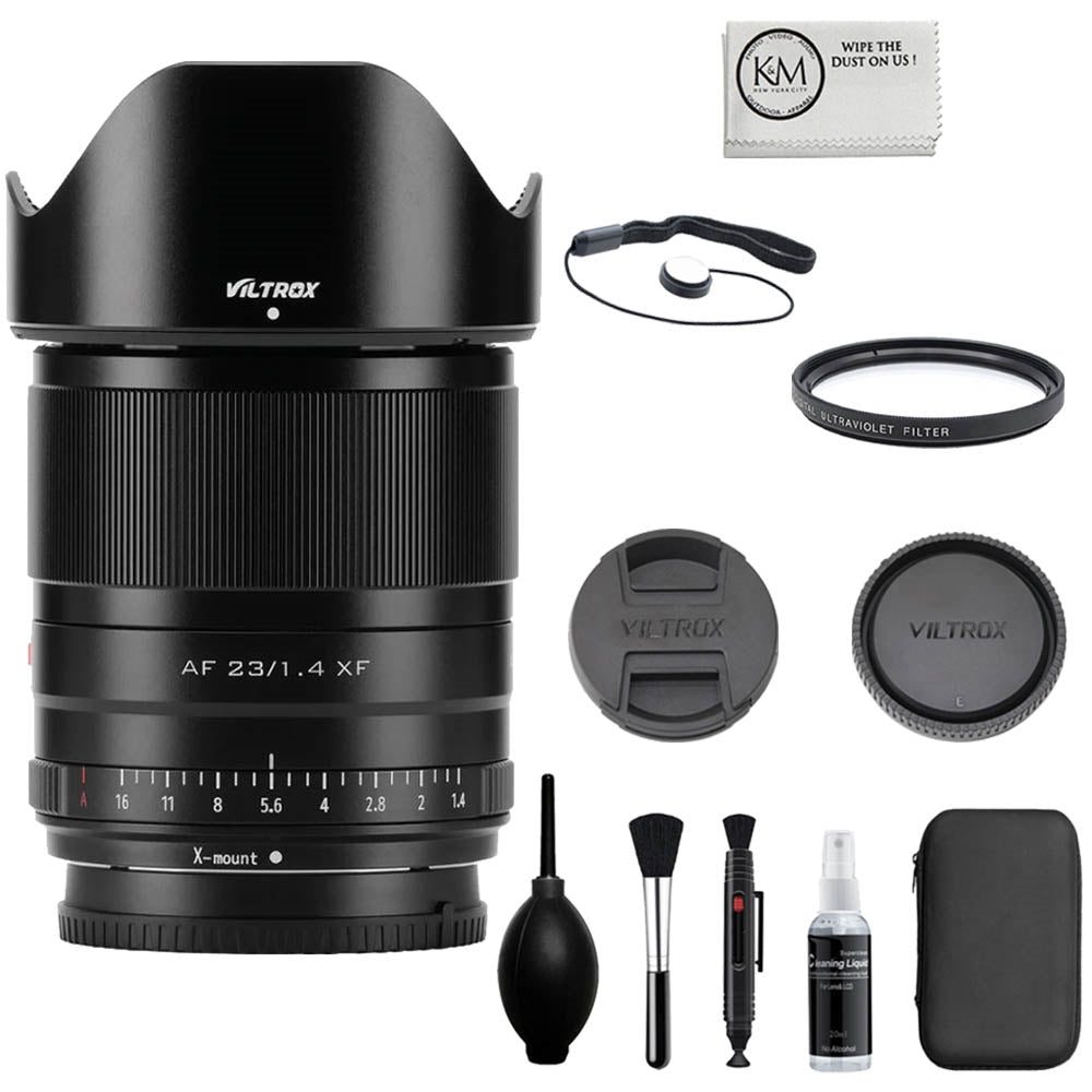Viltrox AF 23mm f/1.4 XF Lens V2 Compatible with FUJIFILM X Mount Bundle with UV Filter + Lens Cap Keeper + Cleaning Kit + Cleaning Cloth (5 Items)