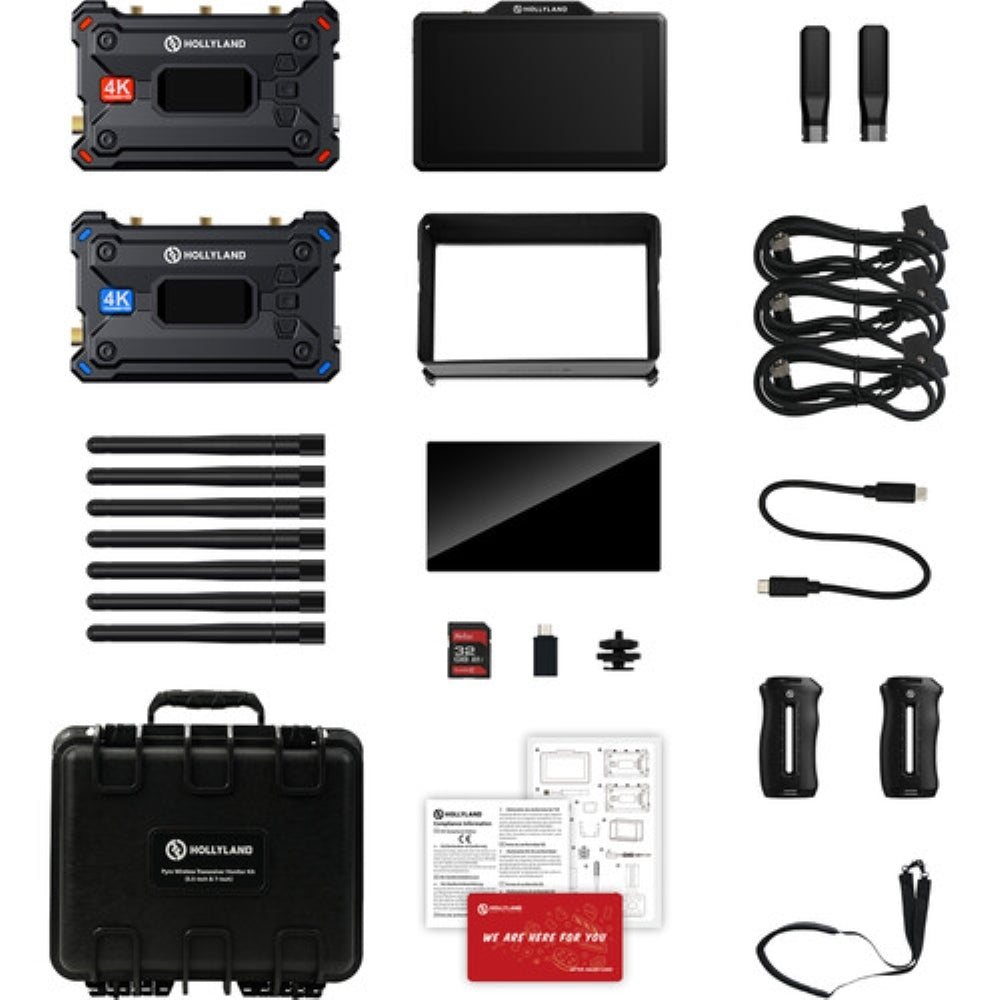 Hollyland Pyro 5 Video Transmission and Monitoring Kit Bundle with Headphones + HDMI Cable + Battery + Battery Charger + Cleaning Cloth (6 Items)