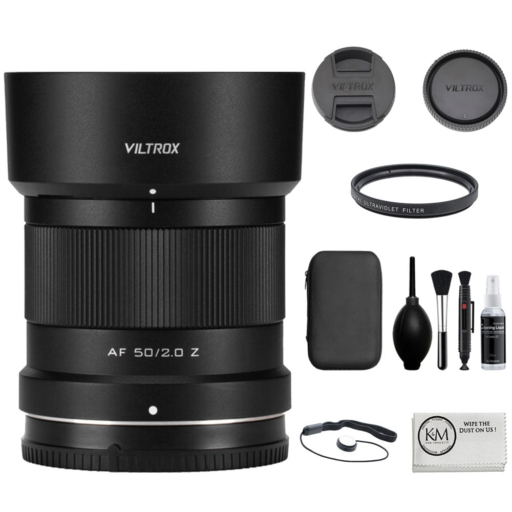 Viltrox AF 50mm f/2 Air Z Lens Compatible with Nikon Z Mount Bundle with UV Filter + Lens Cap Keeper + Cleaning Kit + Cleaning Cloth (5 Items)