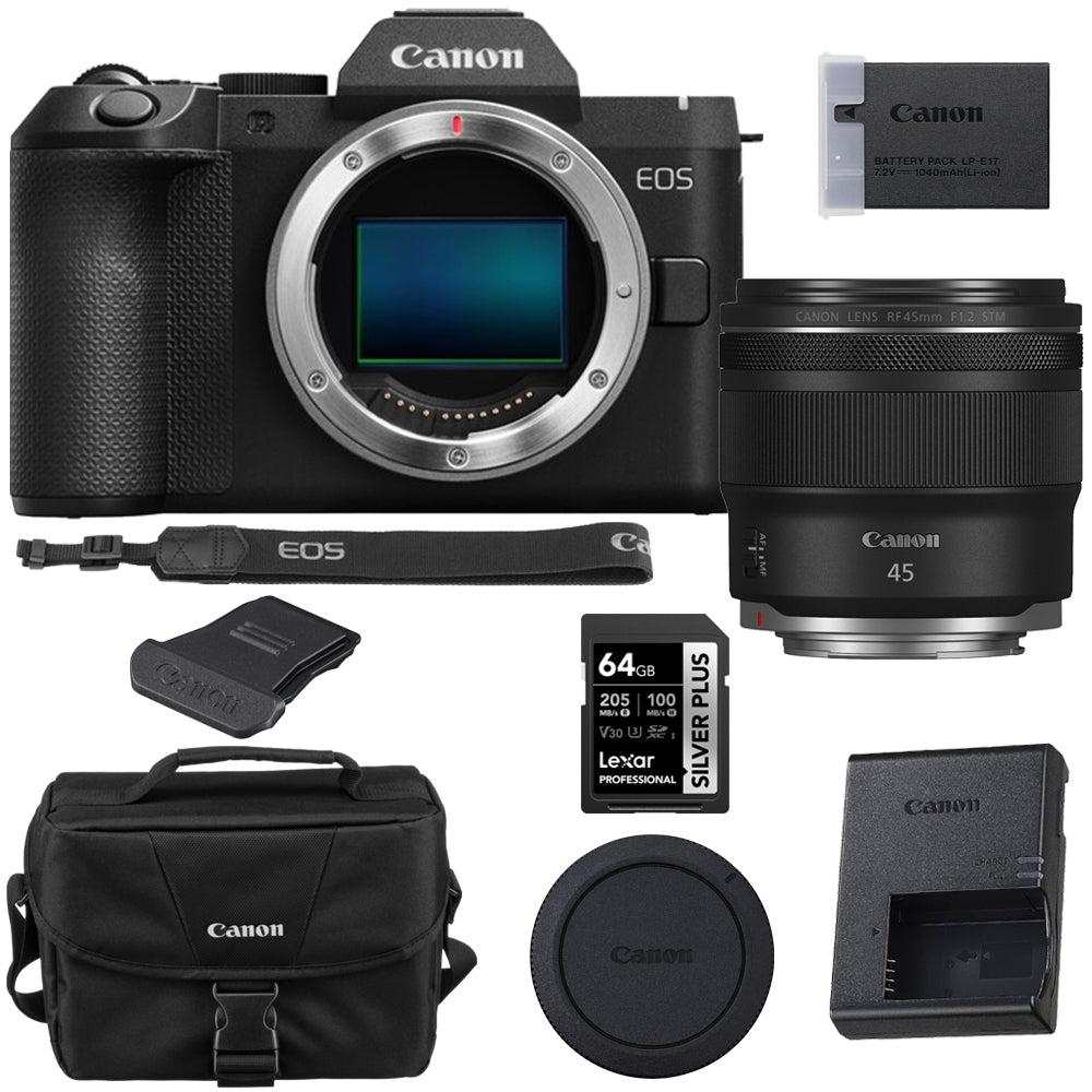 Canon EOS R8 Mark II Mirrorless Camera with Canon RF 45mm f/1.2 STM Lens + 64GB Memory Card + 200ES Shoulder Bag