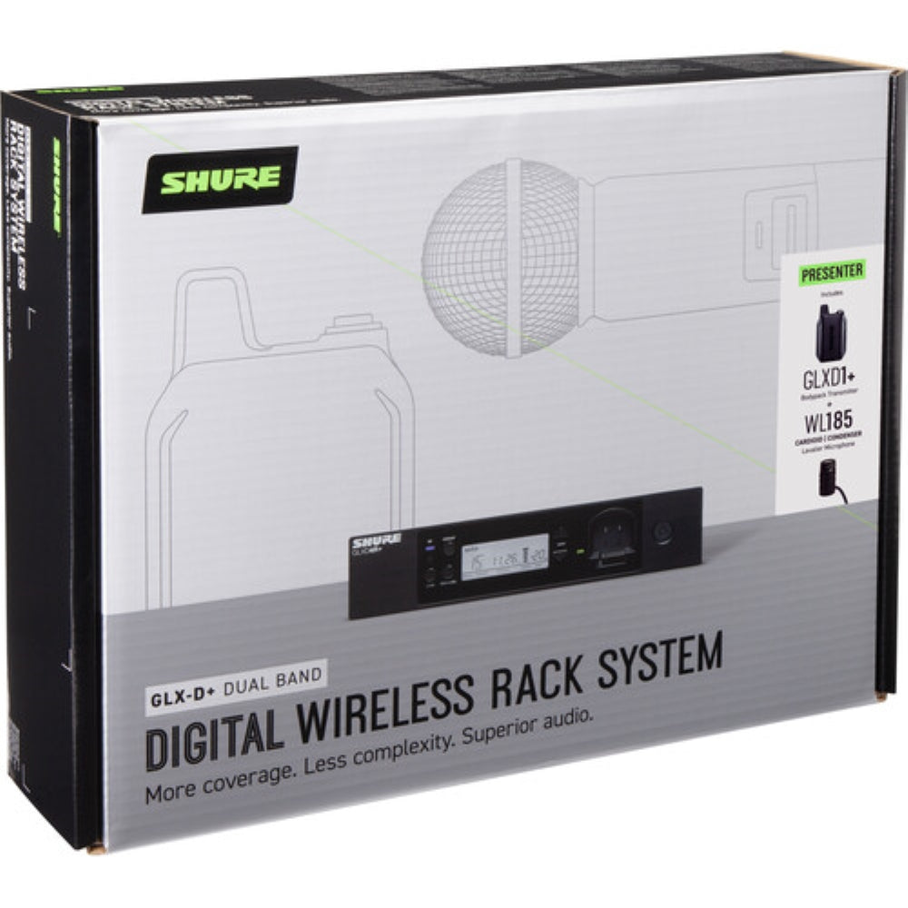 Shure GLXD14R+ Dual-Band Cardioid Wireless Presenter Rack System | Z3: 2.4, 5.8 GHz