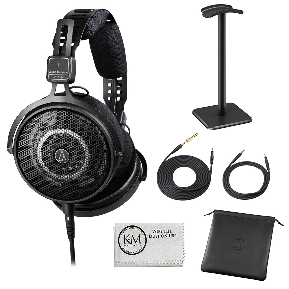 Audio-Technica ATH-R50x Open-Back Reference Headphones with Headphones Stand & Cloth (3 Items)