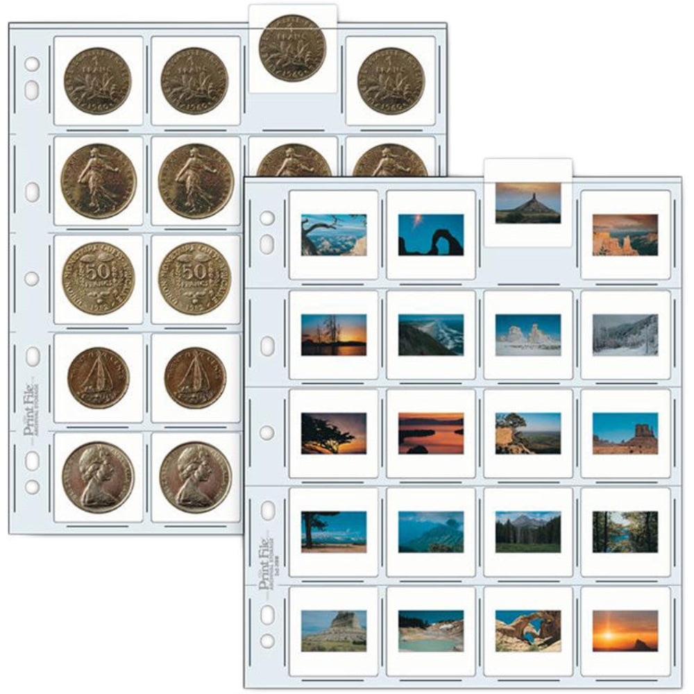 Print File 35mm Size Top-Load Archival Storage Pages for Slides | Holds 20 Slides (Hanger or Binder), 25 Pack