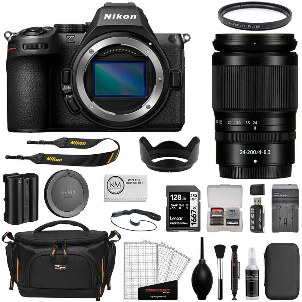 Nikon Z5 II Mirrorless Camera with 24-200mm f/4-6.3 Lens Bundle with 128GB UHS-II SDXC Card + UV Filter + Card Reader + Card Case + Lens Cap Keeper + Cleaning Kit + Camera Bag (10 Items)