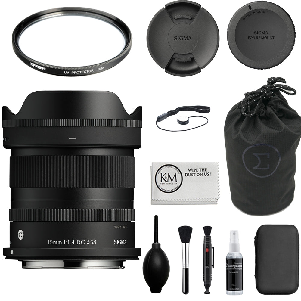 Sigma 15mm f/1.4 DC Contemporary Lens Compatible with Canon RF Mount (APS-C) Bundle with 58mm UV Filter + Lens Cap Keeper + Cleaning Kit (5 Items)