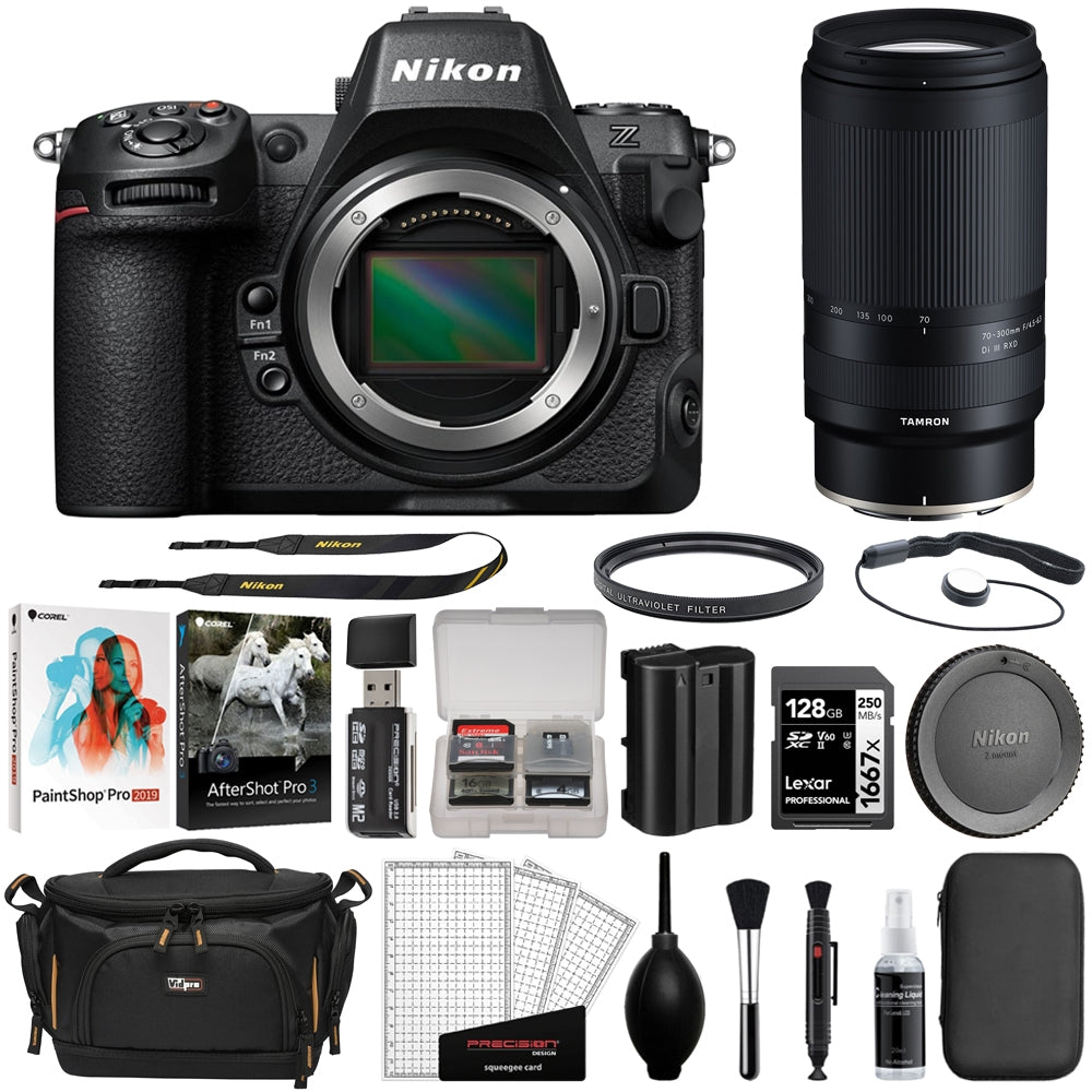 Nikon Z8 Mirrorless Camera Bundle with Tamron 70-300mm f/4.5-6.3 Di III RXD Lens + 128GB Memory Card + Corel Photo Bundle + Card Case + Card Reader + Camera Bag + Cleaning Kit (13 Items)