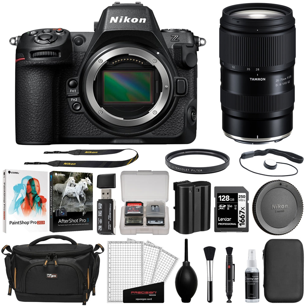 Nikon Z8 Mirrorless Camera Bundle with Tamron 28-75mm F/2.8 Di III VXD G2 + 128GB Memory Card + Corel Photo Bundle + Card Case + Card Reader + Camera Bag + Cleaning Kit (13 Items)