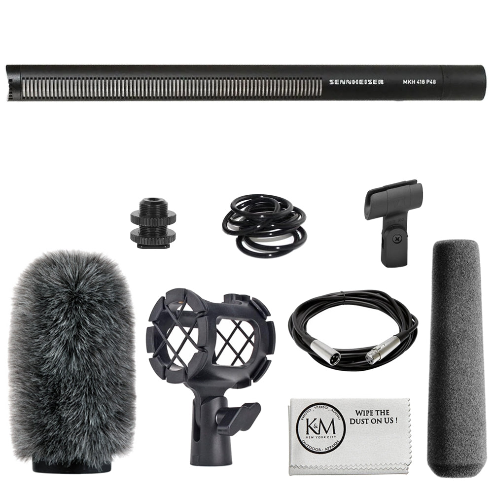 Sennheiser MKH 416-P48U3 Moisture-Resistant Shotgun Microphone Bundle with Shockmount + Fur Windshield + 20ft XLR Cable + Cleaning Cloth (5 Item)