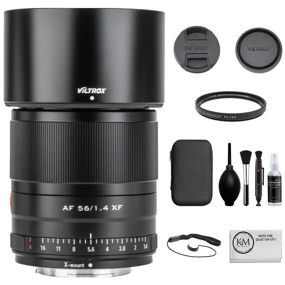 Viltrox AF 56mm f/1.4 XF Lens Compatible with FUJIFILM X Mount (Black) Bundle with UV Filter + Lens Cap Keeper + Cleaning Kit + Cleaning Cloth (5 Items)