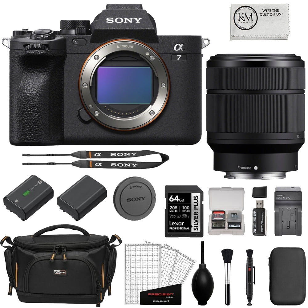 Sony a7 IV Mirrorless Camera with 28-70mm f/3.5-5.6 II Lens Bundled with 64GB Card + UV Filter + Extra Battery + Battery Charger + Deluxe Cleaning Kit - Blower, Lens Pen, Brush & Case + Camera Bag